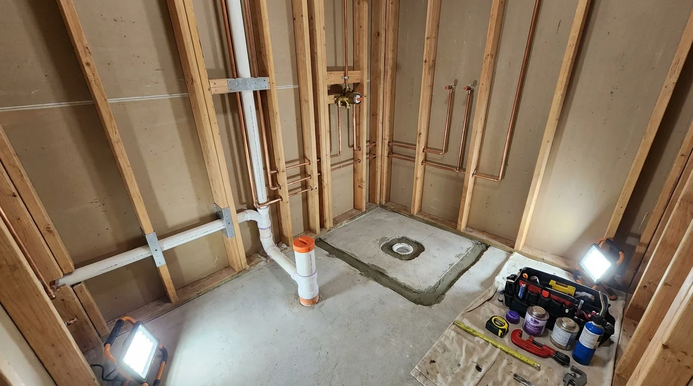 Bathroom rough-in plumbing during remodel by Johns Plumbing LLC in Naco