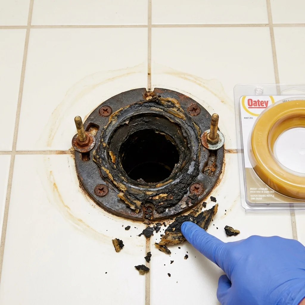 Failed wax ring showing water seepage at the base of a toilet in a Naco, AZ home