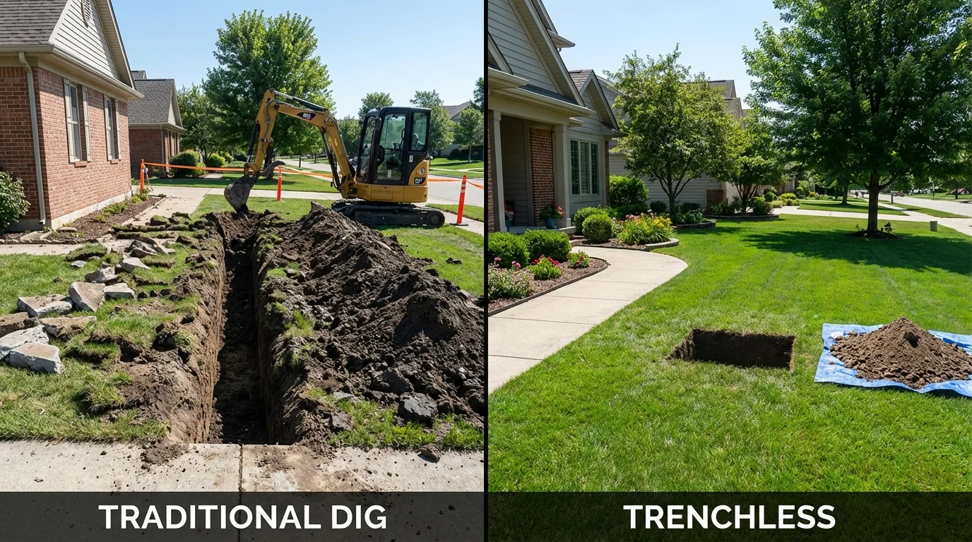 Trenchless sewer repair with minimal yard damage versus traditional excavation in Naco, AZ
